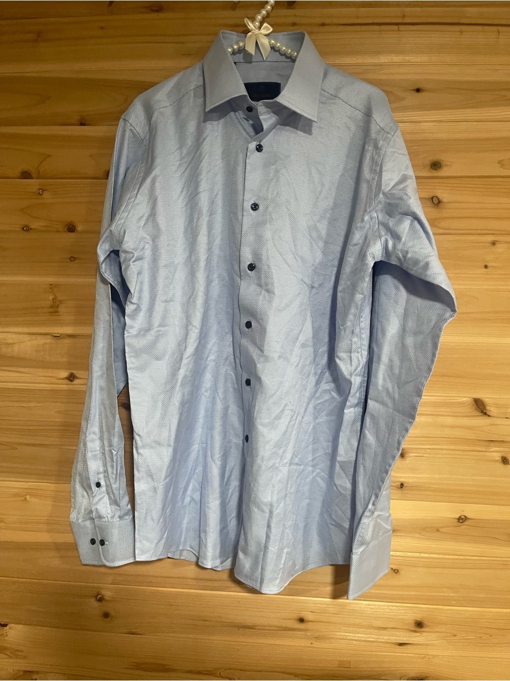 David Donahue Pale Blue Men's Spread Collar Dress Shirt